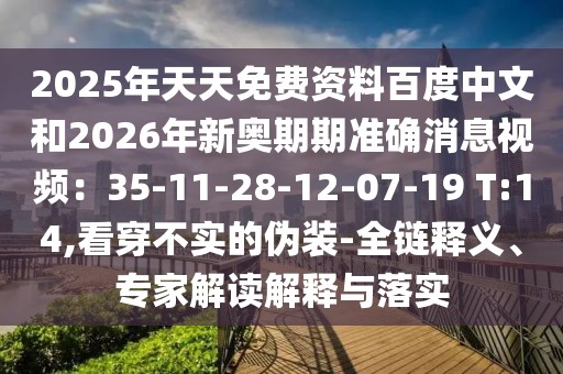 2025年天天免費資料百度中文和2026年新奧期期準確消息視頻：35-11-28-12-07-19 T:14,看穿不實的偽裝-全鏈釋義、專家解讀解釋與落實