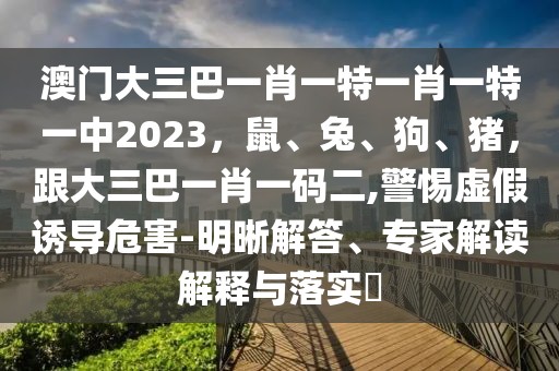 澳門大三巴一肖一特一肖一特一中2023，鼠、兔、狗、豬，跟大三巴一肖一碼二,警惕虛假誘導危害-明晰解答、專家解讀解釋與落實?