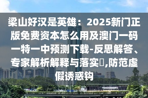 梁山好漢是英雄：2025新門正版免費資本怎么用及澳門一碼一特一中預測下載-反思解答、專家解析解釋與落實?,防范虛假誘惑鉤