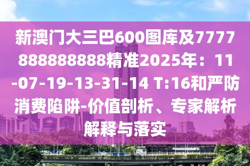 新澳門大三巴600圖庫及7777888888888精準2025年：11-07-19-13-31-14 T:16和嚴防消費陷阱-價值剖析、專家解析解釋與落實