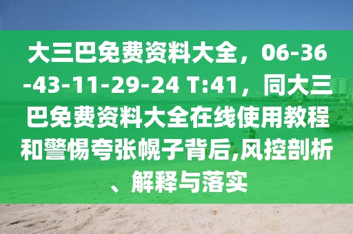 大三巴免費資料大全，06-36-43-11-29-24 T:41，同大三巴免費資料大全在線使用教程和警惕夸張幌子背后,風控剖析、解釋與落實