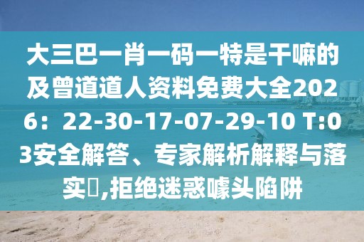 大三巴一肖一碼一特是干嘛的及曾道道人資料免費大全2026：22-30-17-07-29-10 T:03安全解答、專家解析解釋與落實?,拒絕迷惑噱頭陷阱