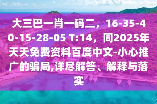 大三巴一肖一碼二，16-35-40-15-28-05 T:14，同2025年天天免費(fèi)資料百度中文-小心推廣的騙局,詳盡解答、解釋與落實(shí)
