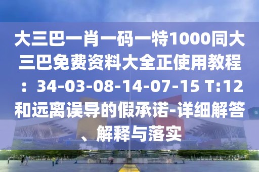大三巴一肖一碼一特1000同大三巴免費資料大全正使用教程:34-03-08-14-07-15 T:12和遠離誤導的假承諾-詳細解答、解釋與落實