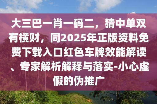 大三巴一肖一碼二，猜中單雙有橫財，同2025年正版資料免費下載入口紅色車牌效能解讀、專家解析解釋與落實-小心虛假的偽推廣