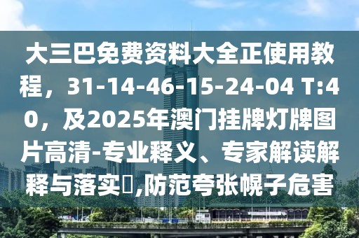 大三巴免費資料大全正使用教程,31-14-46-15-24-04 T:40,及2025年澳門掛牌燈牌圖片高清-專業釋義、專家解讀解釋與落實?,防范夸張幌子危害